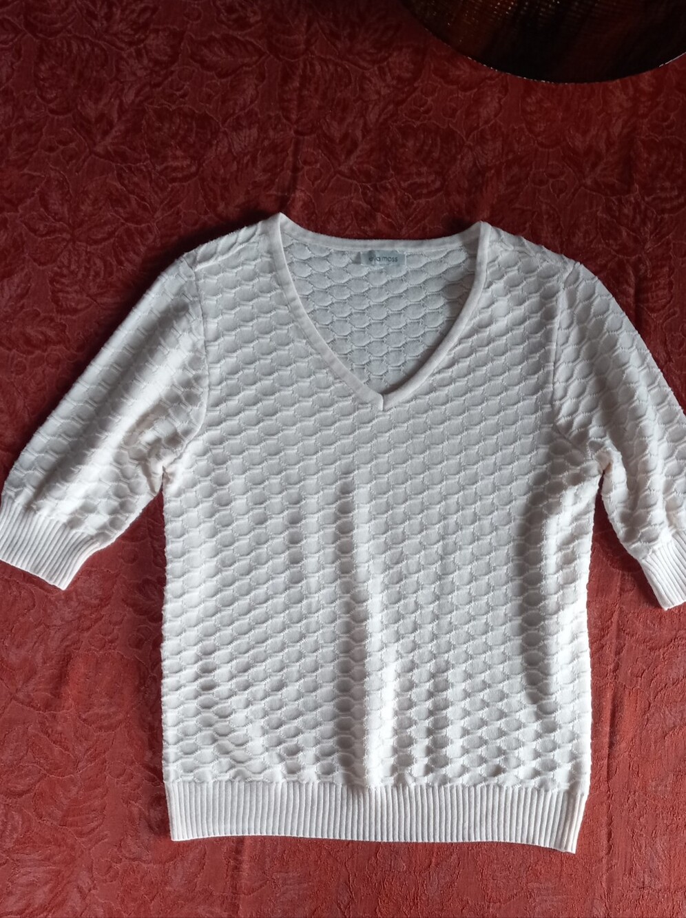 Ella Moss Cream Textured V-Neck Pullover